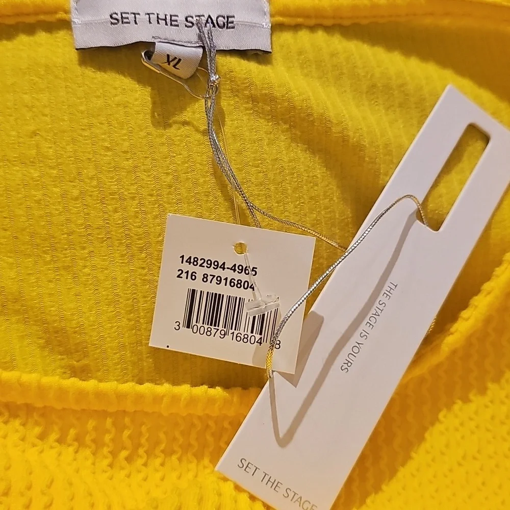 Set The Stage Lemon Yellow Button-Detail Women's Top With Tye Front. NWT - Picture 4 of 6
